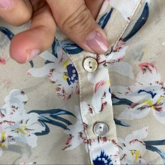 Greylin Sheer Floral Split Neck Long Sleeve Popover Blouse Women's Size Small - Picture 2 of 8